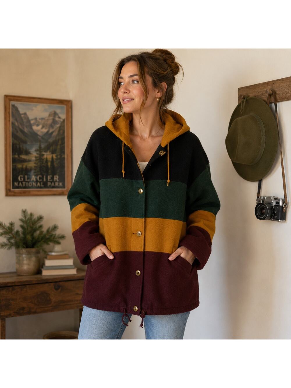 Vintage Braetan Colorblock Wool Hooded Jacket L/XL